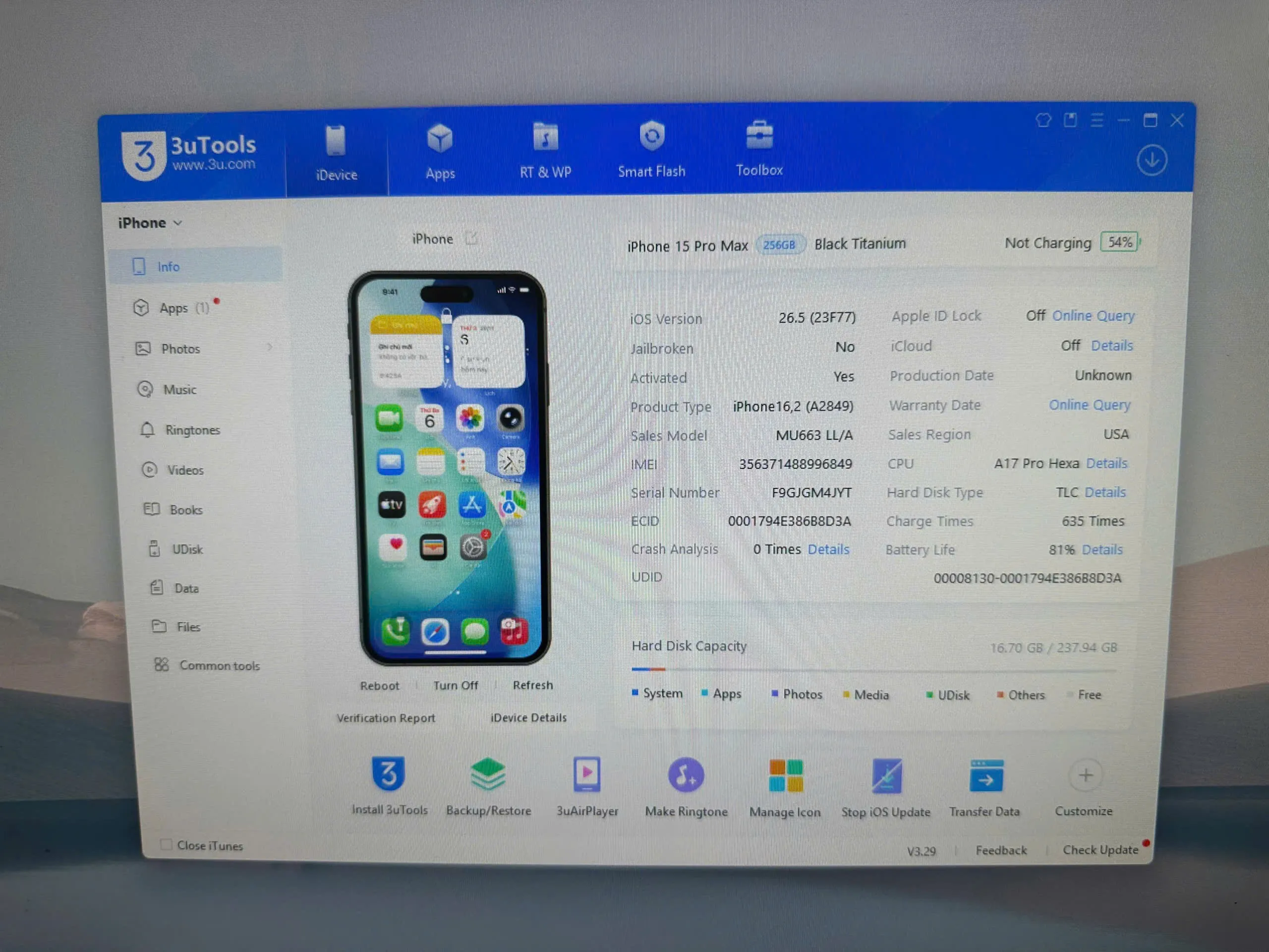 Báo cáo xác thực 3uTools 2