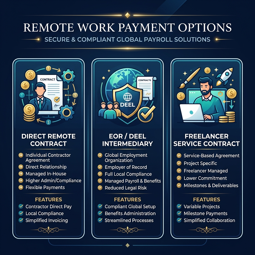 Một sơ đồ ngã rẽ mô tả 3 hình thức nhận lương từ công ty nước ngoài bao gồm Remote Employee, EOR Deel và Freelancer B2B - Nguyễn Ngọc Ưng