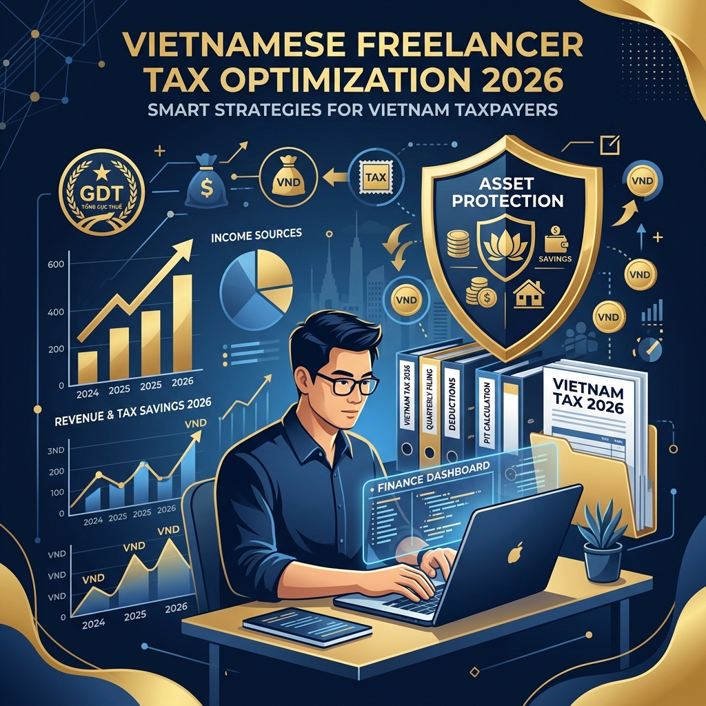 Hình ảnh minh họa một freelancer làm việc tự do trên máy tính trong không gian hiện đại, tối ưu hóa các nguồn thu nhập và thuế TNCN